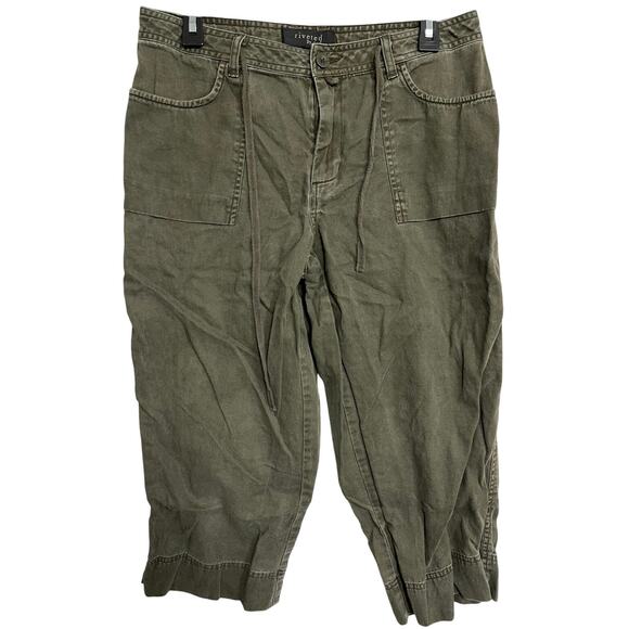 Lee Riveted Pants Womens Size 12 Green Mid Rise Cropped Minimalist Casual Y2K - Picture 1 of 5